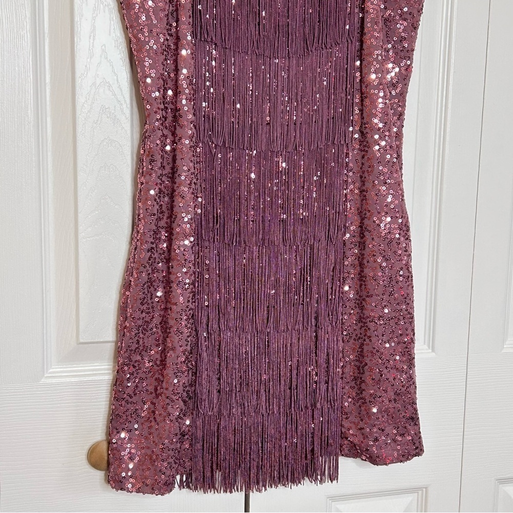 Bebe Plum Sequin Fringe Mini Dress Medium - Picture 7 of 16